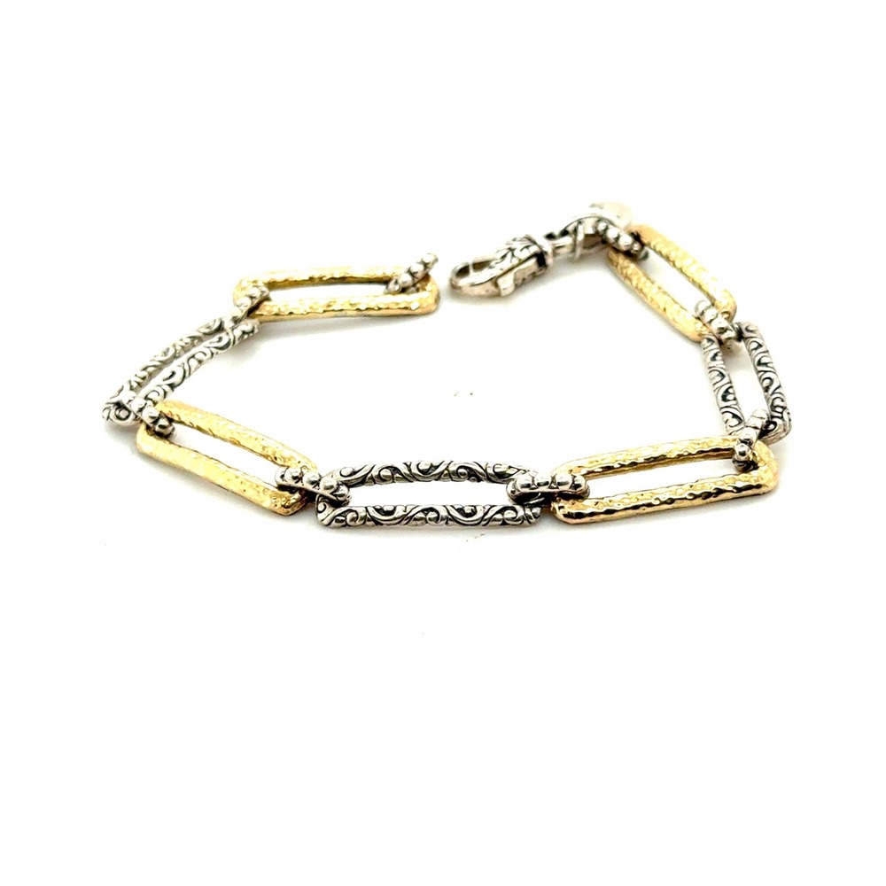 Samuel B 18k Gold Sterling Silver 925 Hammered Scroll Link Bracelet 6.75in